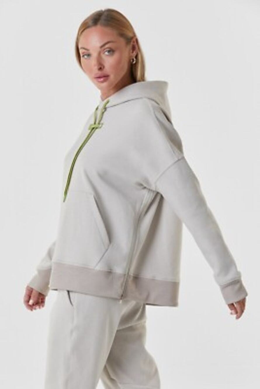 Noli Yoga Jet Hoodie Stone Pullover Side Zip Cuffed M Athleisure Loungewear Top